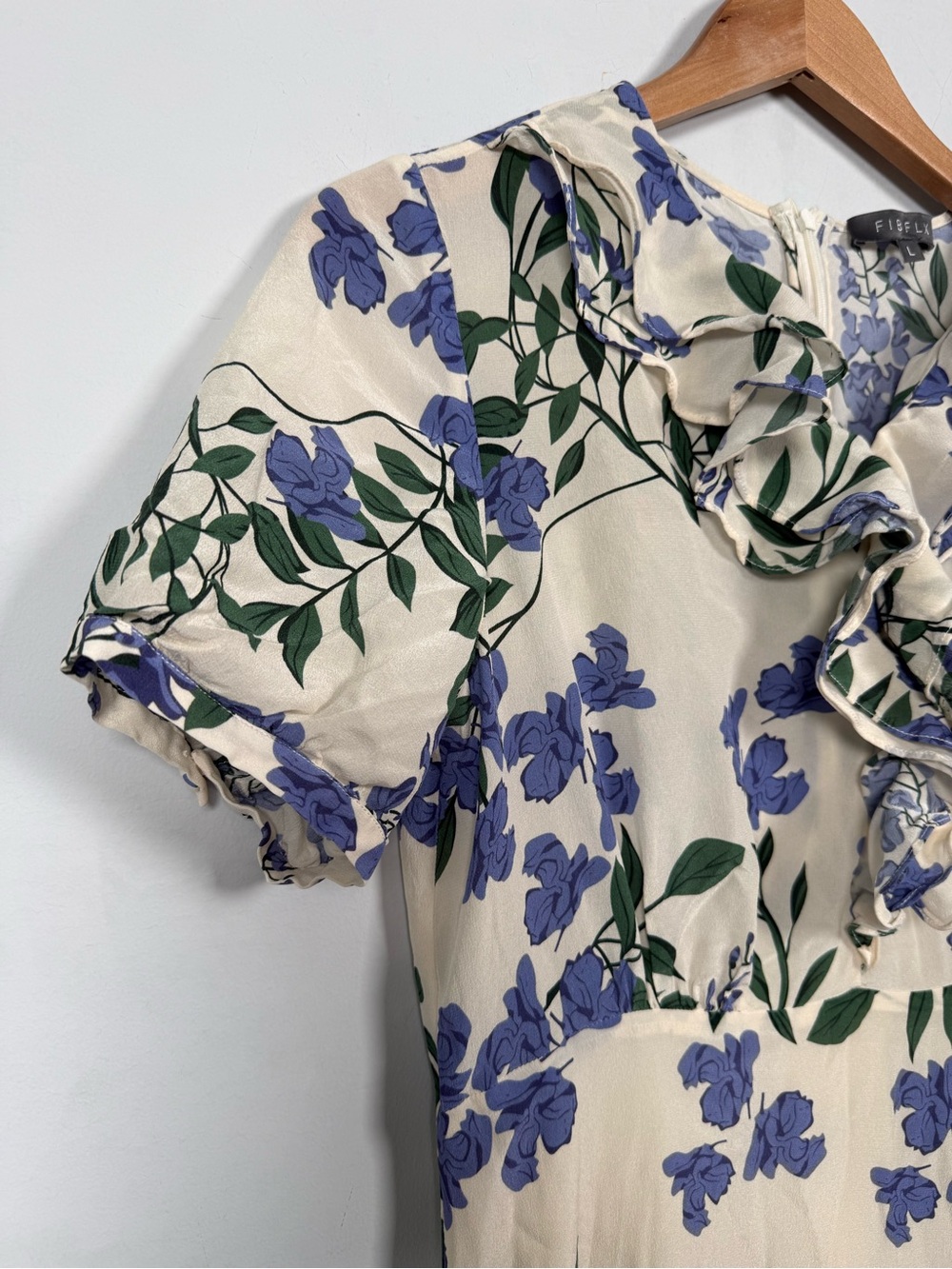 Fibflx French Chic Silk Floral Maxi Dress Purple Ruffle Romantic V-Neck Size L — image 5 of 8